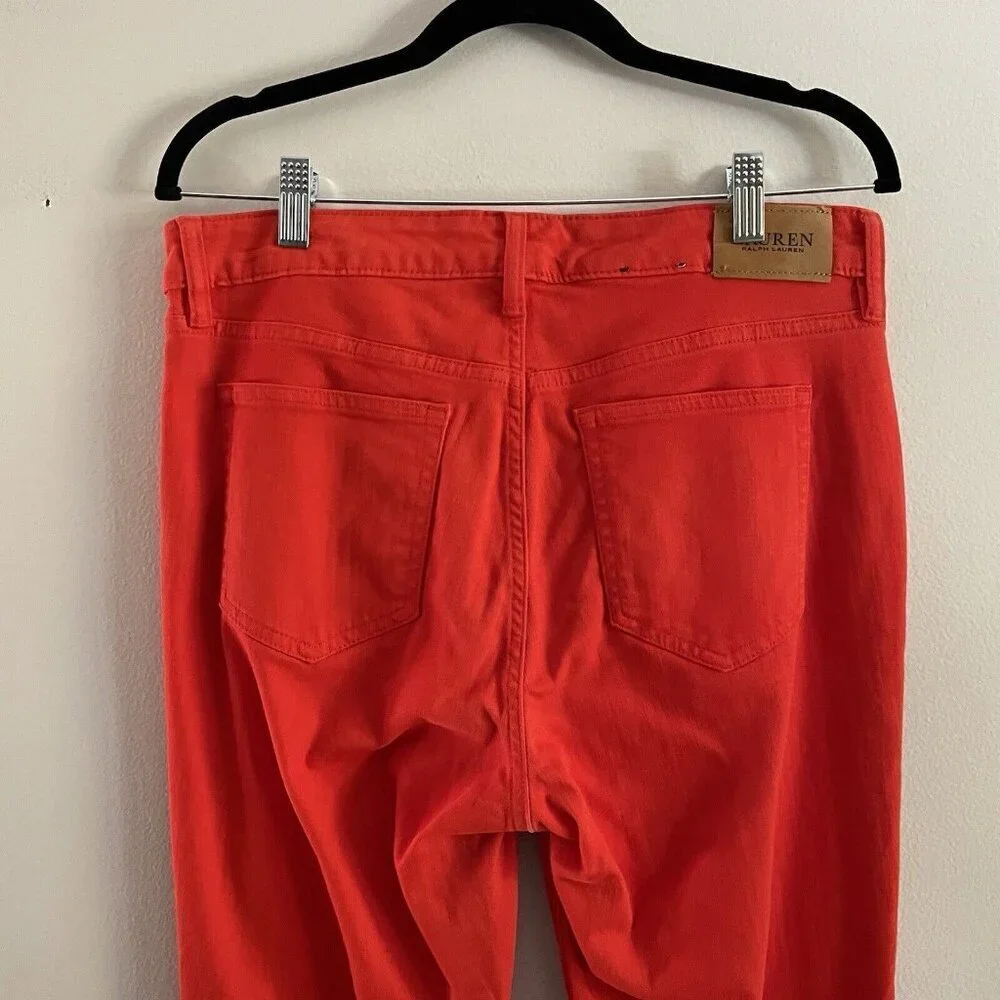 Lauren Ralph Lauren Women 10 Orange Denim Stretch Premier Skinny Ankle Jeans